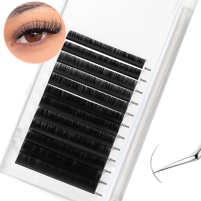 Shimmy-free Eyelash Extension C Curl True Matte Black Individual Classic Lash Extension 0.03mm Wispy 10D Volume Lash Trays Premium Professional Self Stick False Lashes 8-15mm Mixed