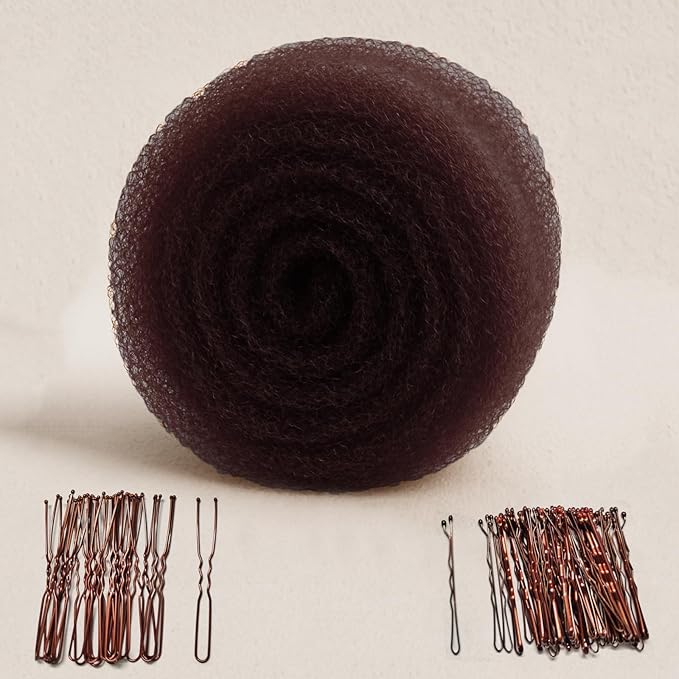 Dark Brown Hair Sponge for Updo - Hair Donuts for Updos（50 Bobby Pins+20 U-Clips）Volume Hair Bumps Tool，Hair Padding for Updos