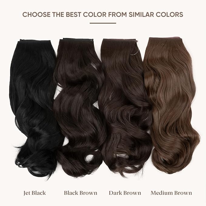 SARLA Dark Brown Invisible Wire Hair Extensions with 3 Clips Long Synthetic Wavy Curly Hairpiece Adjustable Transparent Headband for Women 18 Inch
