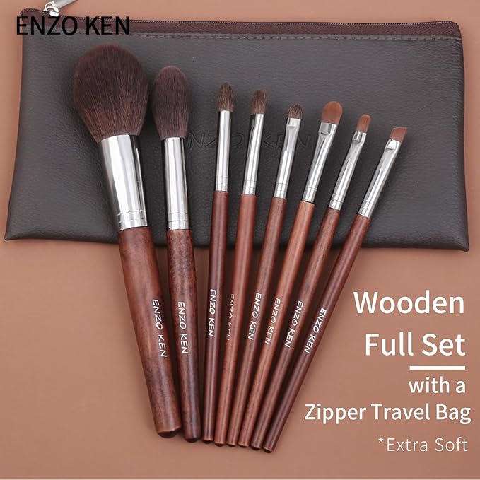 ENZO KEN Walnut Makeup Brushes Set Professional, Natural Pony Hair Makeup Brush Set with Case, Cosmetic Brushes Makeup Set, Natural Bristle Makeup Brushes, Natural Hair Make up Brush Set Professional.