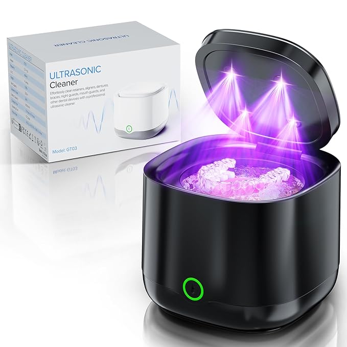 Ultrasonic Retainer Cleaner, 45kHz Retainer Cleaner Machine 4000mAh for Denture, Night Guard, Mouth Guard, Aligner, Brace 24W Dental Cleaning Pod with 4 UV Lights, 200ml Multiple Cleaning Modes