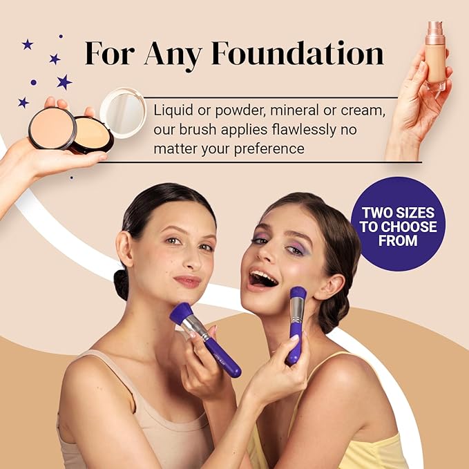Keshima Large Flat Top Kabuki Foundation Brush - Neon Purple Premium Makeup Brush for Liquid, Cream, and Powder - Buffing, Blending, and Face - 1.6" Top Diameter