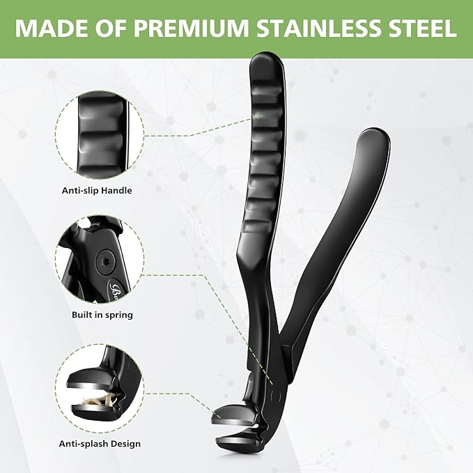 BALUCA Ergonomic Nail Clipper for Seniors - Toenail Clipper for Thick Toenails and Fingernails, Long Handle Nail Clippers with Catcher, Precision Nail Trimmer for Men and Women - Black