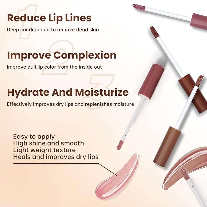 Lip Liner Gloss Set, Medium Brown Plumping Lip Liner Lip Pencil Moisturizing Lightweight Lip Gloss Lip Combo, High Shine Glossy Lip Tint Lip Stain Makeup Long Lasting Lip Contour for Women