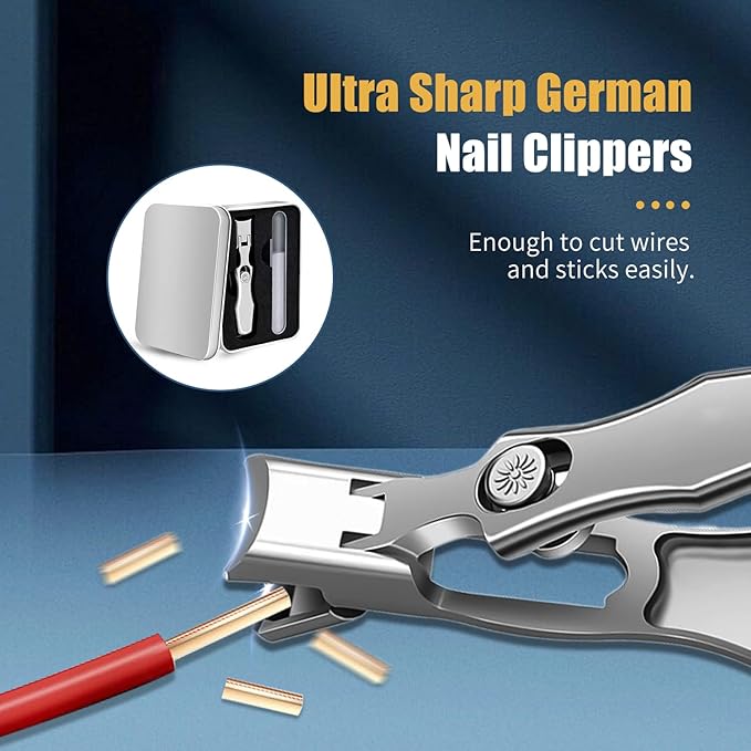 German Nail Clippers for Men, Upgraded Ultra Sharp Stainless Steel Nail Clippers for Thick Nails, Luxurious Ultra Sharp Nail Clippers Set with Nail File for Seniors Men Women (Color)