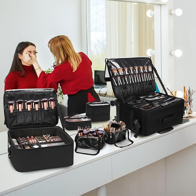 TANTO Rolling Makeup Train Case, Professional Makeup Case on Wheels Makeup Artist Bag With 7 Small Bag 4 in 1 Extra Large Cosmetics Organizer Cosmetology Case With Swivel Wheels &Adjustable Dividers