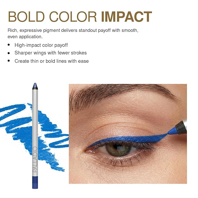 Palladio Precision Eyeliner, Silicone Based, Rich Pigment, Gentle Application, Dramatic Smoky Effect To Soft Everyday Wear, Sensitive Eyelids, Sets Itself, Can Be Sharpened, Black Onyx