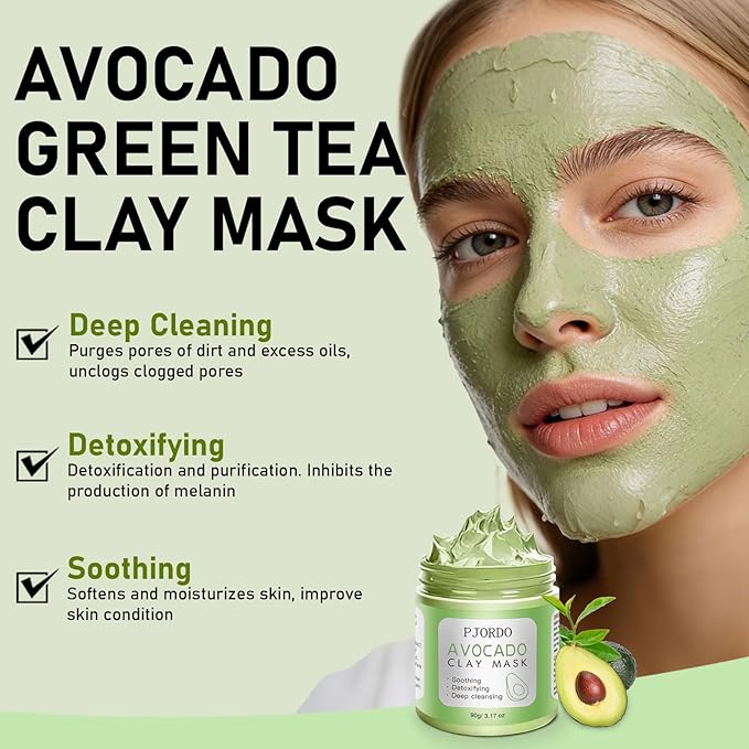 Pjordo 4 Pcs Clay Mask for Face(360g in total), Turmeric Vitamin C, Dead Sea Mud,Green Tea, Avocado, Rose, Facial Clay Mask Set, Face Mask Skin Care, Valentine's Day Gifts Set for Her, 3.17 Oz Each