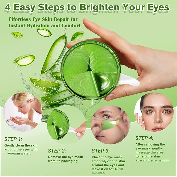 Lktvys Aloe Vera Eye Gel Patches 2 Pack 120 PCS, Soothing & Hydrating, Reducing Dark Circles and Puffiness, Collagen-Infused Eye Mask, Refreshing & Rejuvenating, Suitable for Both Men and Women