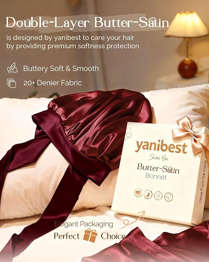 YANIBEST Adjustable Silk Bonnet for Sleeping Women Double Layer Satin Bonnet Reduce Friction Prevent Frizz Curly Hair
