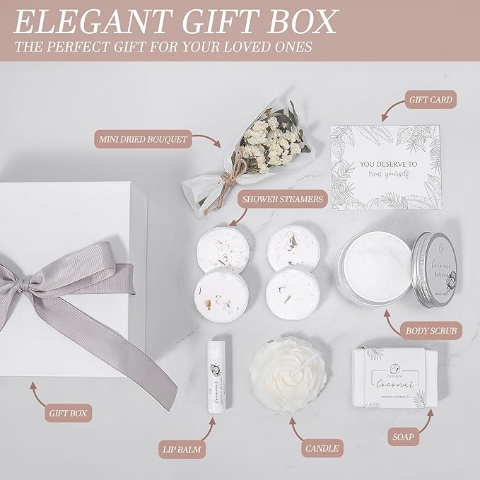 EXTALOW Spa Gifts for Women Bath and Body Gift Basket Valentines Day Gifts Coconut Lavender Home Spa Set Self Care Gift for Mom Sister Her Wife Birthday Gifts Spa Kit Care Package Thank You Gift