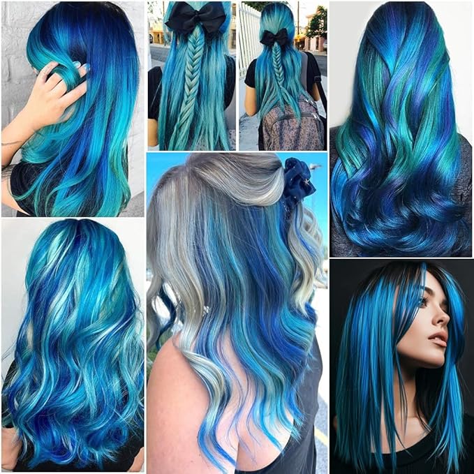 Colored Hair Extensions 10 PCS, Teal and Blue Clip in Hair Extensions Party Highlights, Colorful Synthetic Hairpieces for Girls Women Kids Gifts Blue Teal Hair Accessories(22 In)