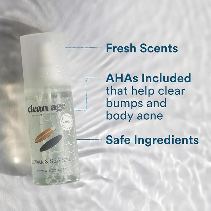 Aluminum Free Deodorant & Body Spray for Whole Body - Cedar 4oz (2 Pack) Clean Deodorant and Body Spray for Teen Boys and Girls - With AHA For Body Acne - Body Spray for Teens Formula