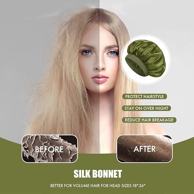 Satin Silk Bonnet for Sleeping, Double Layer Silk Sleep Cap for Men & Women, Soft Satin Lined Bonnet for Curly Hair