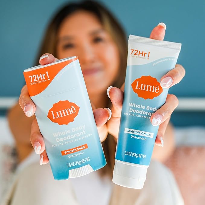 Lume Skin Care Gift Set for Women, Whole Body Deodorant Starter Pack - Smooth Solid Stick, Invisible Cream Tube, Acidified Body Wash Mini & Deodorant Wipes - Aluminum Free Odor Control (Unscented)