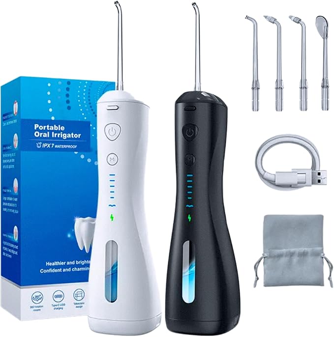 Portable Cordless Water Flosser for Teeth Cleaning – 6 Modes, 30-140 PSI, USB Type-C Rechargeable 2000mAh Battery, IPX7 Waterproof, 4 Nozzles, Ultra-Quiet, Travel-Friendly Oral Irrigator (White)