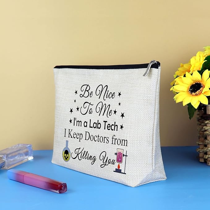Lab Tech Gift Funny Laboratory Technician Makeup Bag Medical Lab Scientist Gift Cosmetic Bag Science Gifts for Women Nurse Week Gifts for Laboratory Workers Christmas Birthday Present Travel Pouch