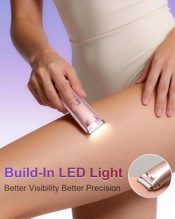Bikini Trimmer for Women- LED Light Electric Razors for Women for for Face, Bikini, Body, Leg, USB Rechargeable Facial Hair Removal, IPX7 Waterproof Electric Shaver, Painless & Flawless