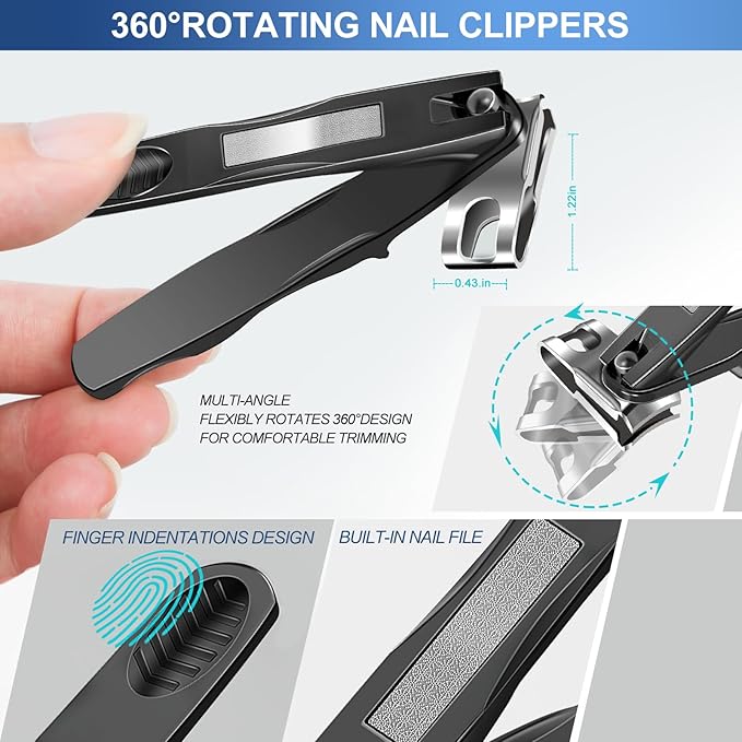 Toenail Clippers for Seniors Thick Toenails, Large Toe Nail Clippers for Men for Thick Nails, Heavy Duty Ingrown Toenail Clippers with Wide Jaw, 360°Rotating Nail Clippers with Long Hande