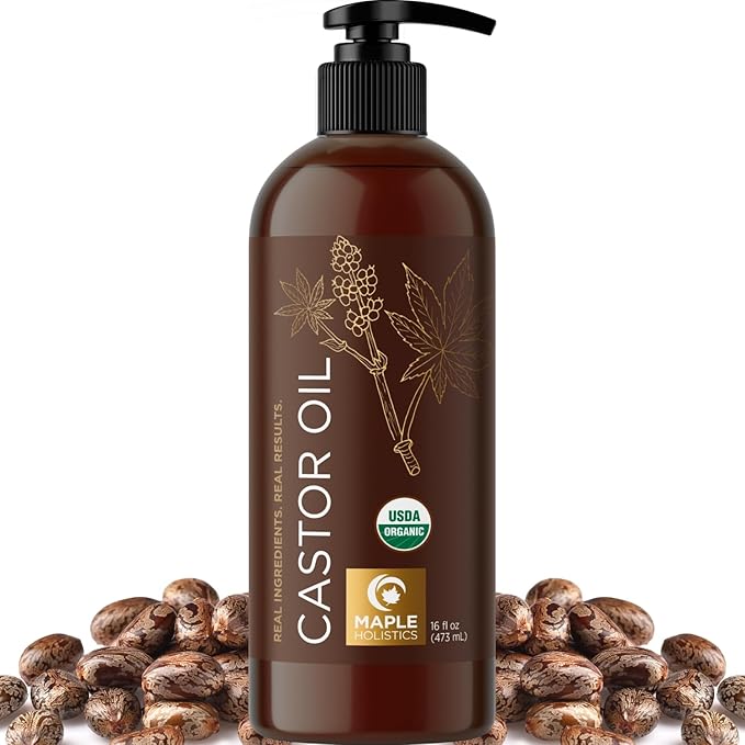 Organic Castor Oil for Hair Skin & Nails - USDA Organic Hexane Free Castor Oil for Skin Face Eyelashes Brows Stomach and Full Body Detox - Extra Virgin Non-GMO Vegan & Cruelty Free (16 Fl Oz)