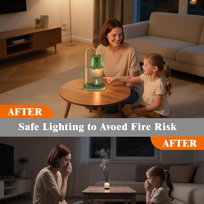 Candle Warmer Lamp with Adjustable Height - Flameless 4-Level Dimmable Wax Warmer, Timer Function & Stylish Design in Multiple Colors (Green1)