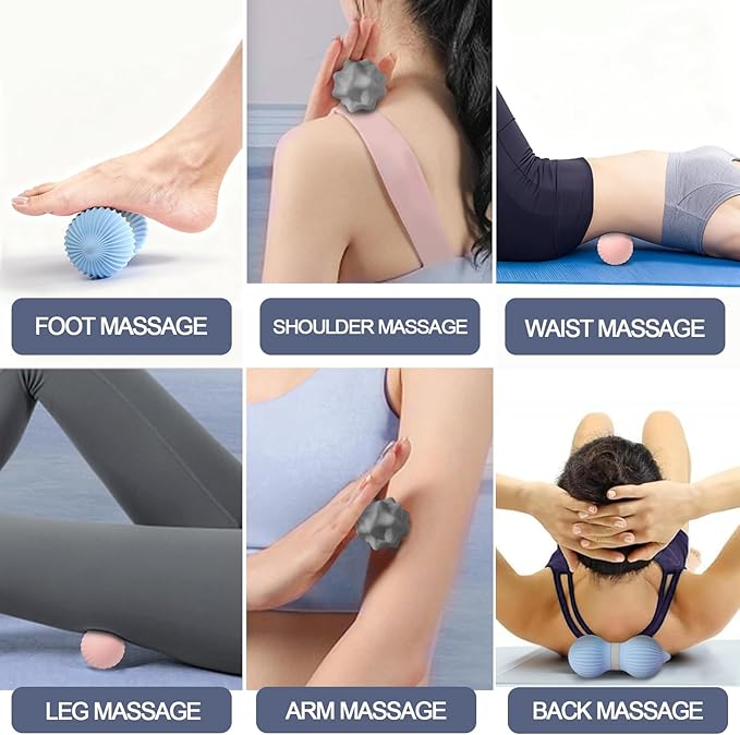 Silicone 3-Piece Massage Ball Set - Peanut, Textured and Spiky Lacrosse Balls to Relieve Tension,Muscle Knots & Plantar Fasciitis with Deep Tissue Release for Foot,Back,Hip,Arm & Legs