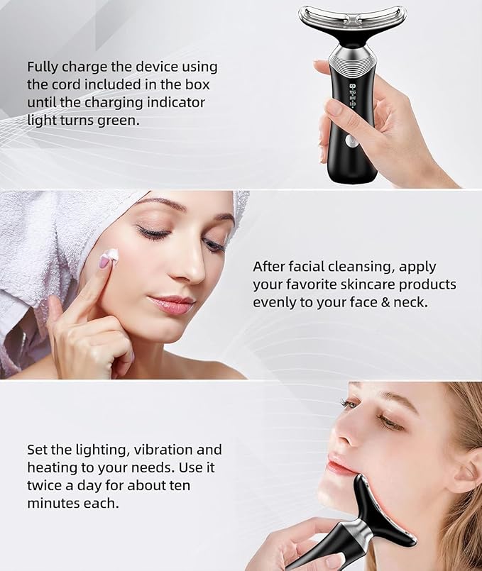 Dopsikn 9-in-1 Red-Light-Therapy-for-Face-and-Neck, Portable Facial Massager Tool with Adjustable Vibration & Thermals for Wrinkles, Double Chin, Black