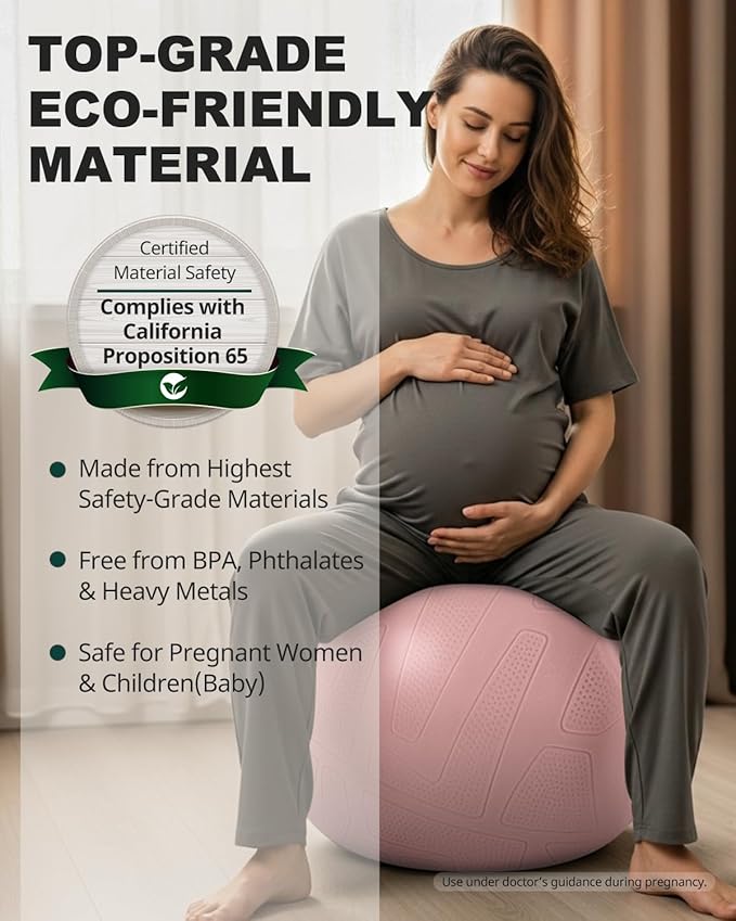 Trideer Pregnancy Birthing Ball - 1.7mm Extra Thick Yoga Ball for Maternity, Labor, Exercise, Physio, Recovery - Guide & Baby Memory Book Included - 440LB Anti-Burst & Non-Slip Stability