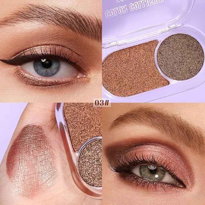 Warm Copper & Bronze Brown Shimmer Eyeshadow Duo – High Pigment Metallic Eye Shadow Palette, Long-Lasting Blendable Warm Nude Copper Brown Shades for Daily Makeup, Soft Glam & Smokey Eye Looks