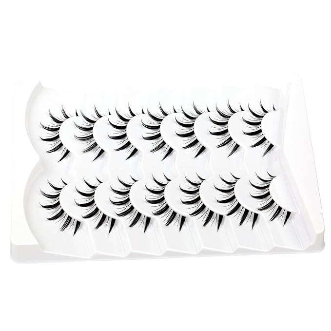 Pooplunch Manga False Eyelashes Spiky Natural Anime Lashes Doll Eye 8D Wispy Volume Sexy Faux Mink Fake Eyelash Strips 7 Pairs Multipack