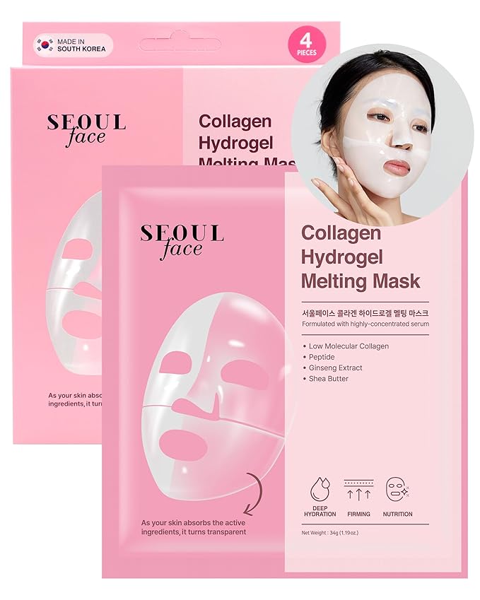 DERMAL Collagen Hydrogel Melting Mask (4 Pack) - Korean Overnight Face Mask for Glassy Skin & Pore Care - Deep Hydration Jelly Gel Sheet with 300Da Low Molecular Collagen - K-Skincare Ritual