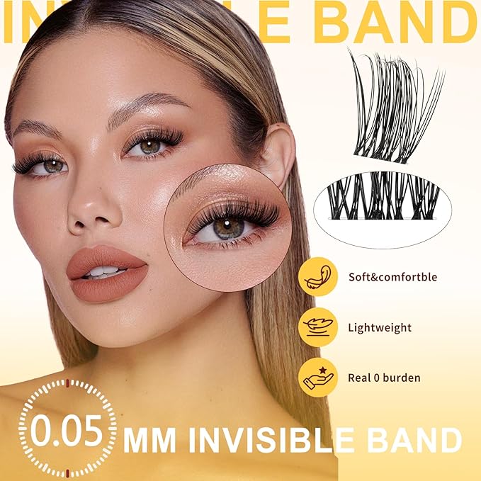 QUEWEL Lash Clusters Kit,156pcs Natural Lash Clusters Kit Mix10-18mm Clear Band Cluster Eyelash Extensions Kit With Lashes Bond and Seal, Lash Tweezers and Remover for DIY Natural Lashes(Elf 01 4 Set)