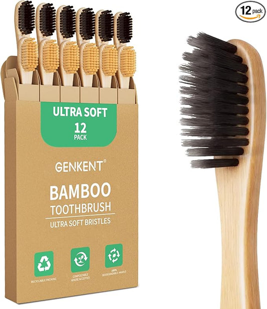 GENKENT Ultra Soft Bamboo Toothbrush, 12 Pack, 0.15mm Bristles