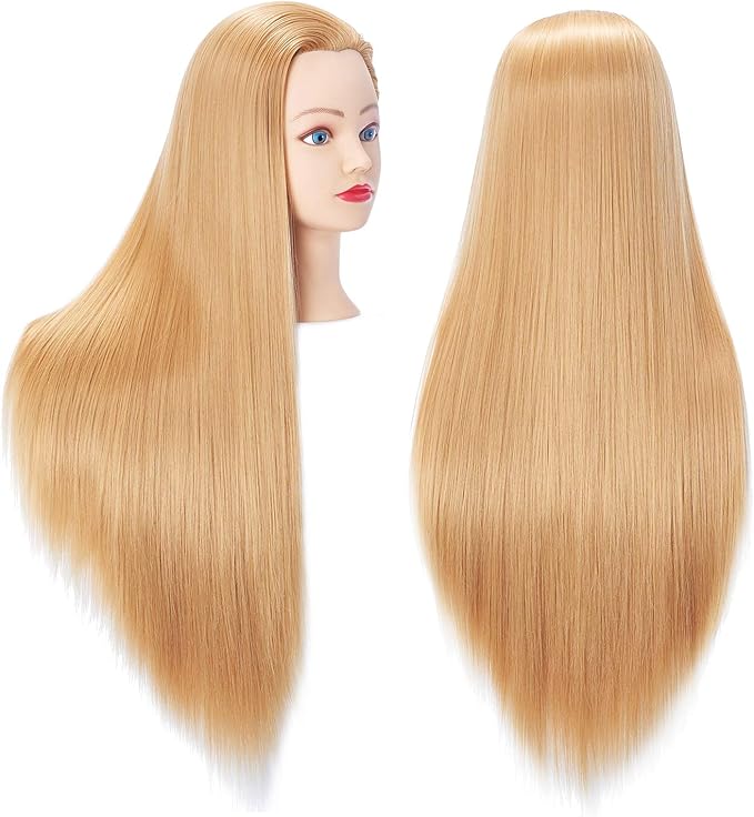 Hairingrid 26"-28" Mannequin Head Hair Styling Training Head Manikin Cosmetology Doll Head Synthetic Fiber Hair and Free Clamp Holder (Golden)
