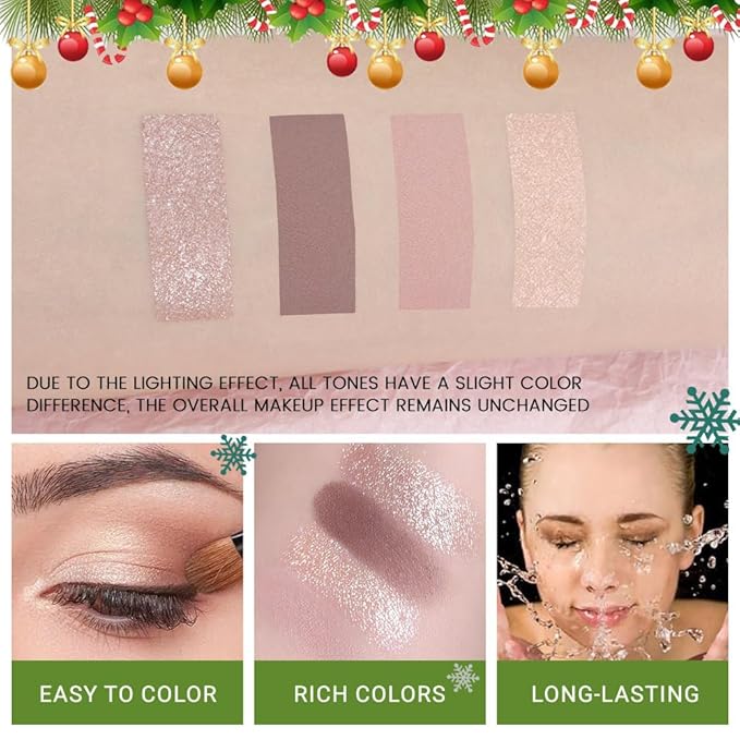 4 Colors Plum Nude Brown Champagne Rose Gold Eye Shadow Powder Palette Makeup, Neutral Matte Shimmer Cream Eyeshadow Palette for Old Women Highly Pigmented Waterproof, paleta de sombras de ojos