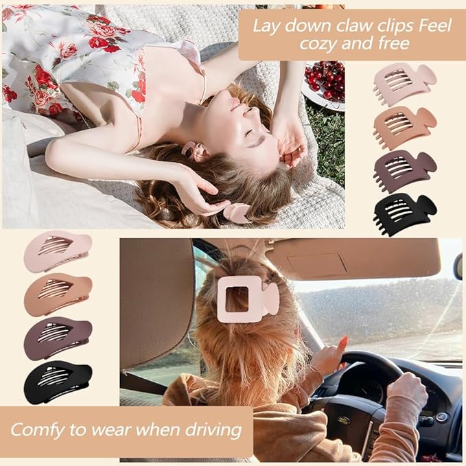 8 Pack close-match Flat hair Clip for Women – Large Matte No-Slip Rectangle Claw Clips, Strong Hold Square Hair Accessories for Work & Daily Styling, Thick & Thin Hairflat claw clips women