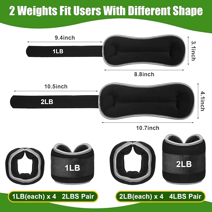 4 Pairs Wrist Leg Weights for Women Ankle 1lbs 2lbs 2lbs Each