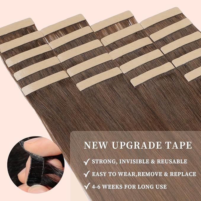 Tape in Hair Extensions Human Hair 20pcs Remy Hair Extensions 18 Inch Chestnut Brown Mixed Dark Auburn Human Hair Tape in Extensions Skin Weft Tape Extensions Human Hair (4/4/33#,18 Inch)