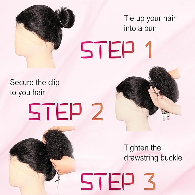Afro Puff Drawstring Ponytail Extension Wigs for Black Women Girls, Virgin Human Hair Medium Brown 4# 8 Inch Afro Puff Ponytail Kinky Curly Hair Bun Human Hair Hairpieces Clip in Hair Extensions Wigs