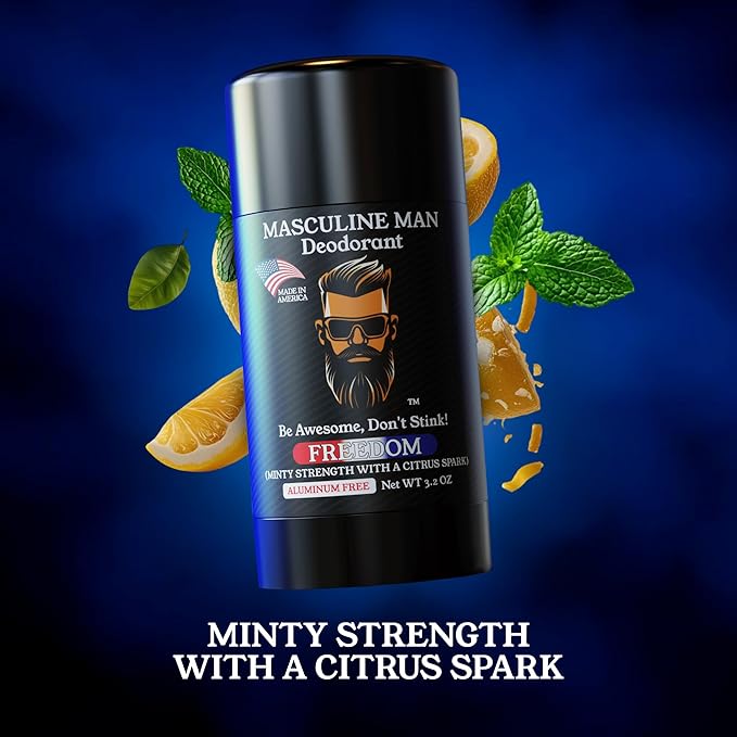 Deodorant for Men - Aluminum Free Mens Deodorant - Travel Size Natural Deodorants - Sweat Protection for Underarm - Stain-Free Stick Deodorants - Made in USA, 3.2oz (Pack of 2, Freedom)