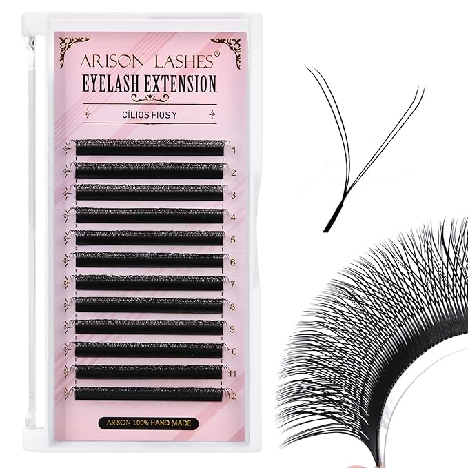Arison Lashes YY Eyelash Extension Y Lashes C Curl Mix Tray Premade Fans Volume Y Shape Faux Mink Matte 12 rows Cluster pre Fanned Soft Eye Lashes(YY-0.07-C-11mm)