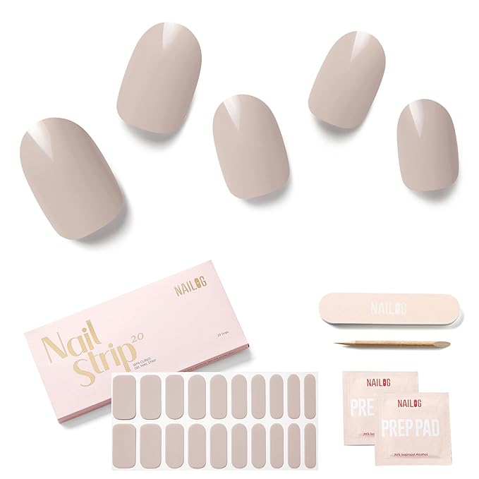 NAILOG Semi Cured Gel Strips - 20 Pcs Nail Stickers | Buy 2 Get 1 UV Light | Extra Long Wraps With Glossy Gel Finishing Light Gray, Dove