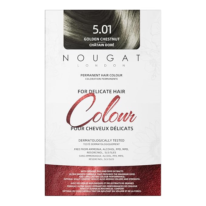 NOUGAT Golden Chestnut Permanent Hair Color Kit - 100% Gray Coverage, Ammonia Free & PPD Free for Sensitive Scalp - 3-in-1 Color, Repair & Nourish System with Anti-Aging Hair Mask & Essence