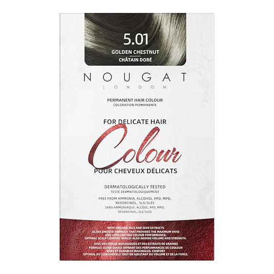 NOUGAT Golden Chestnut Permanent Hair Color Kit - 100% Gray Coverage, Ammonia Free & PPD Free for Sensitive Scalp - 3-in-1 Color, Repair & Nourish System with Anti-Aging Hair Mask & Essence