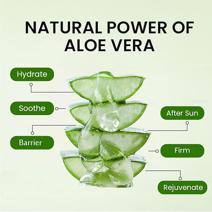 Grospe Organic Aloe Vera Gel for Hydrating and Soothing after Sun, Pure Aloe Vera Gel for Sensitive and Delicate Skin, Day and Night Skincare Moisturizer, 3.38 Oz