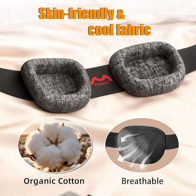 Fismool Eye Mask for Sleeping - 100% Blacking Sleep Mask for Men Women, Sleeping Mask with Adjustable Night Blindfold Flight, Travel, Nap, Black