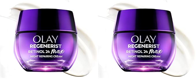 Olay Retinol Night Cream for Women, MAX, Anti-Aging Face Mousturizer, Fragrance-Free, Non Greasy Anti-Wrinkle, Smooth Fine Lines, Hydrating Skin Triple Collagen Cream, Niacinamide, 1.7oz (Pack of 2)
