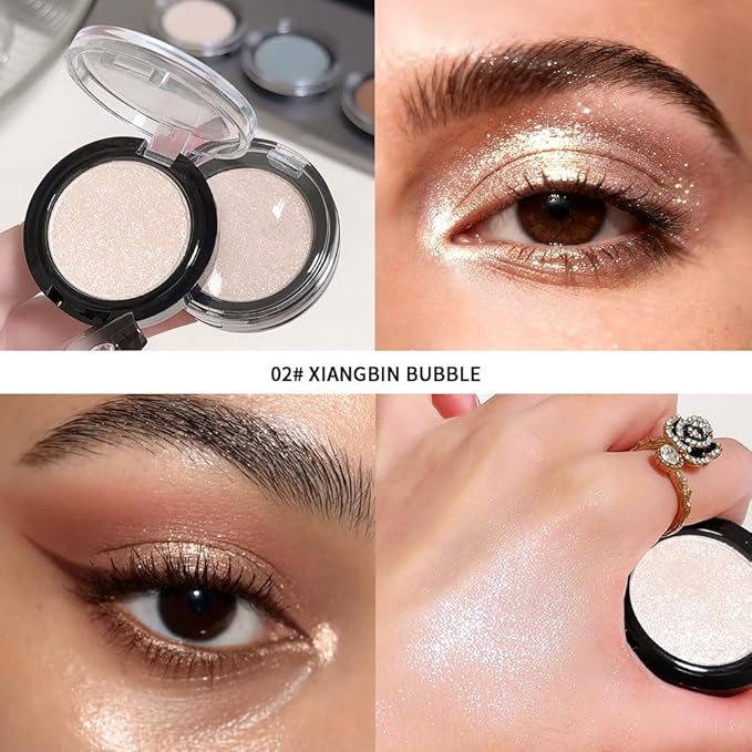 Champagne Shimmer Mini Eyeshadow Palette–Pearl Glow Eye Shadow for Inner Corner&Brow Bone, Soft Glam Nude Makeup, Long-Lasting Blendable Shimmer, Travel-Size Single Palette, Paleta de Sombras de Ojos