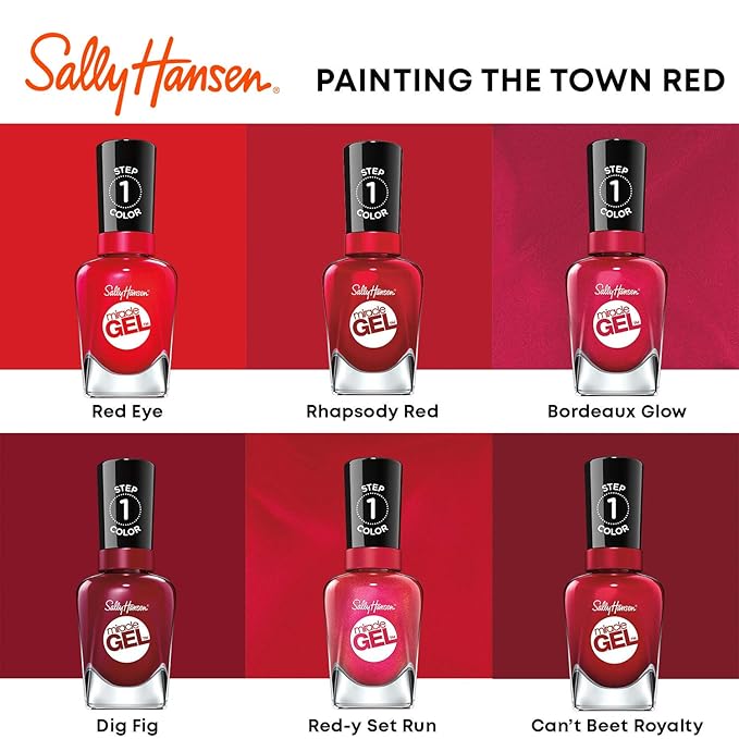 Sally Hansen Miracle Gel Salon Quality Nail Polish | Gel-Like Formula, Two-Step System, No UV Light Needed, Long Lasting | Opaque, Glossy | 449 Rhapsody Red | Classic Red Nail Color