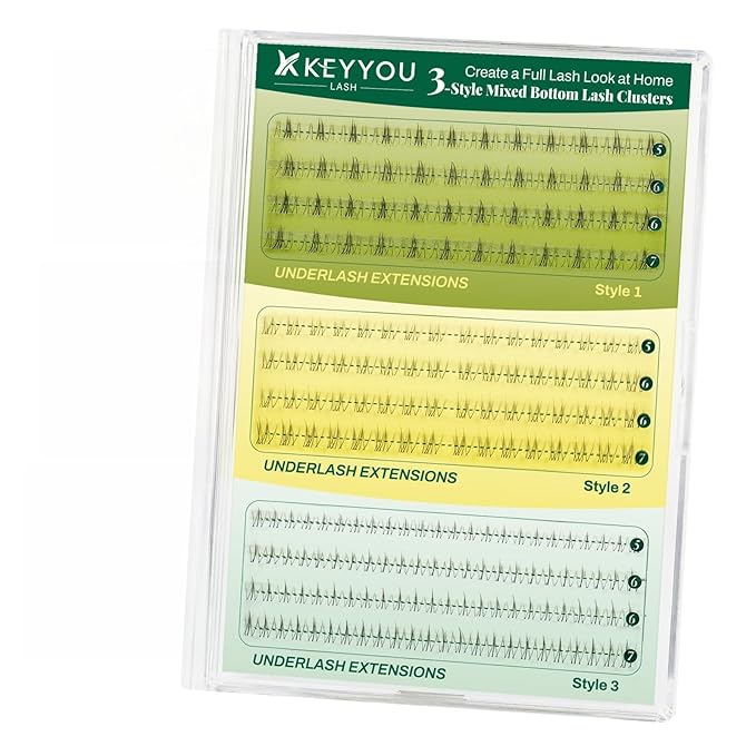 KEYYOU Bottom Lash Clusters DIY Eyelash Extensions 3 Styles Lower Lashes Wispy Bottom Individual Lashes 5-7mm Natural Thin Band Eyelash Clusters (Bare)